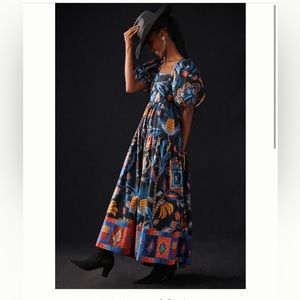 NWT Farm Rio Sunset Tapestry Puff Sleeve Maxi Dress